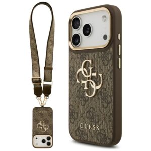 Guess 4G Big 4G Classic Logo Big Strap Metal Buttons case for iPhone 17 Pro brown