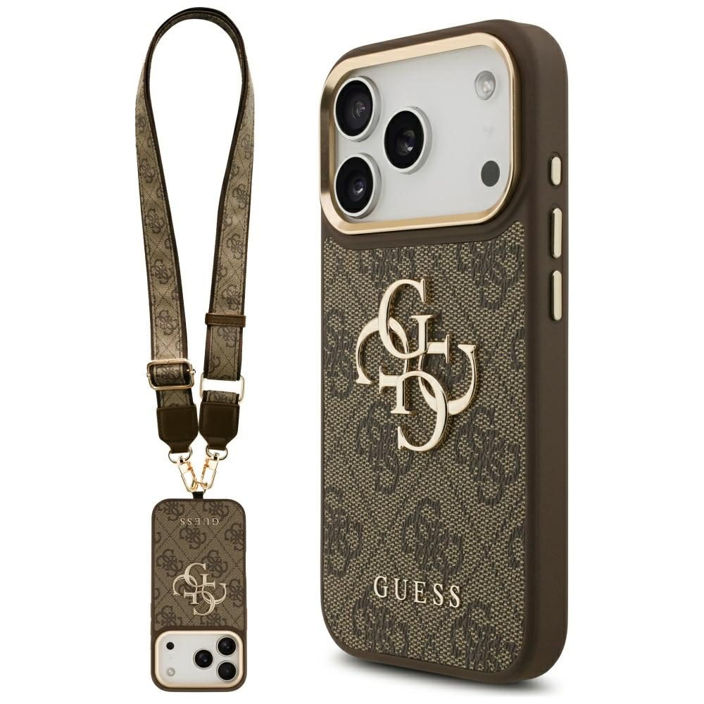 Guess 4G Big 4G Classic Logo Big Strap Metal Buttons case for iPhone 17 Pro brown