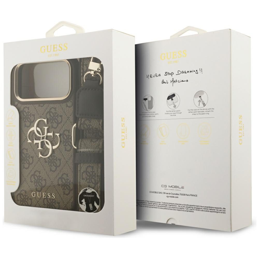 474734_oryg Guess 4G Big 4G Classic Logo Big Strap Metal Buttons case for iPhone 17 Pro Max brown