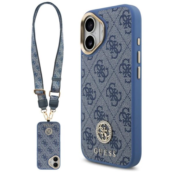 474752_oryg Guess 4G Strass Logo & Big Strap Metal Buttons MagSafe case for iPhone 17 blue