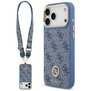 Guess 4G Strass Logo & Big Strap Metal Buttons MagSafe case for iPhone 17 Pro Max blue