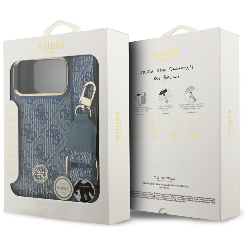 474778_oryg Guess 4G Strass Logo & Big Strap Metal Buttons MagSafe case for iPhone 17 Pro Max blue