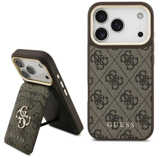 Guess 4G z portfelem Magsafe case for iPhone 17 Pro brown