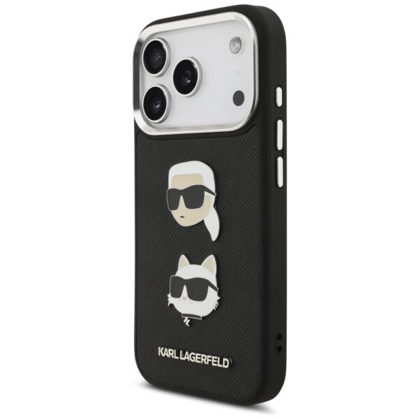 Karl Lagerfeld FW Grained Karl & Choupette Heads Pins & Logo case for iPhone 17 Pro black
