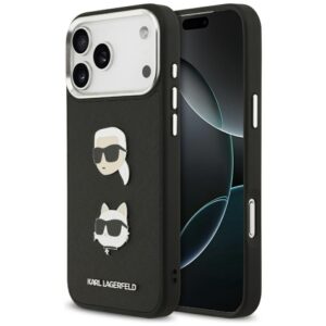 Karl Lagerfeld FW Grained Karl & Choupette Heads Pins & Logo case for iPhone 17 Pro Max black