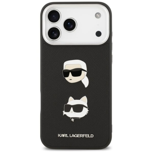 Karl Lagerfeld FW Grained Karl & Choupette Heads Pins & Logo case for iPhone 17 Pro Max black