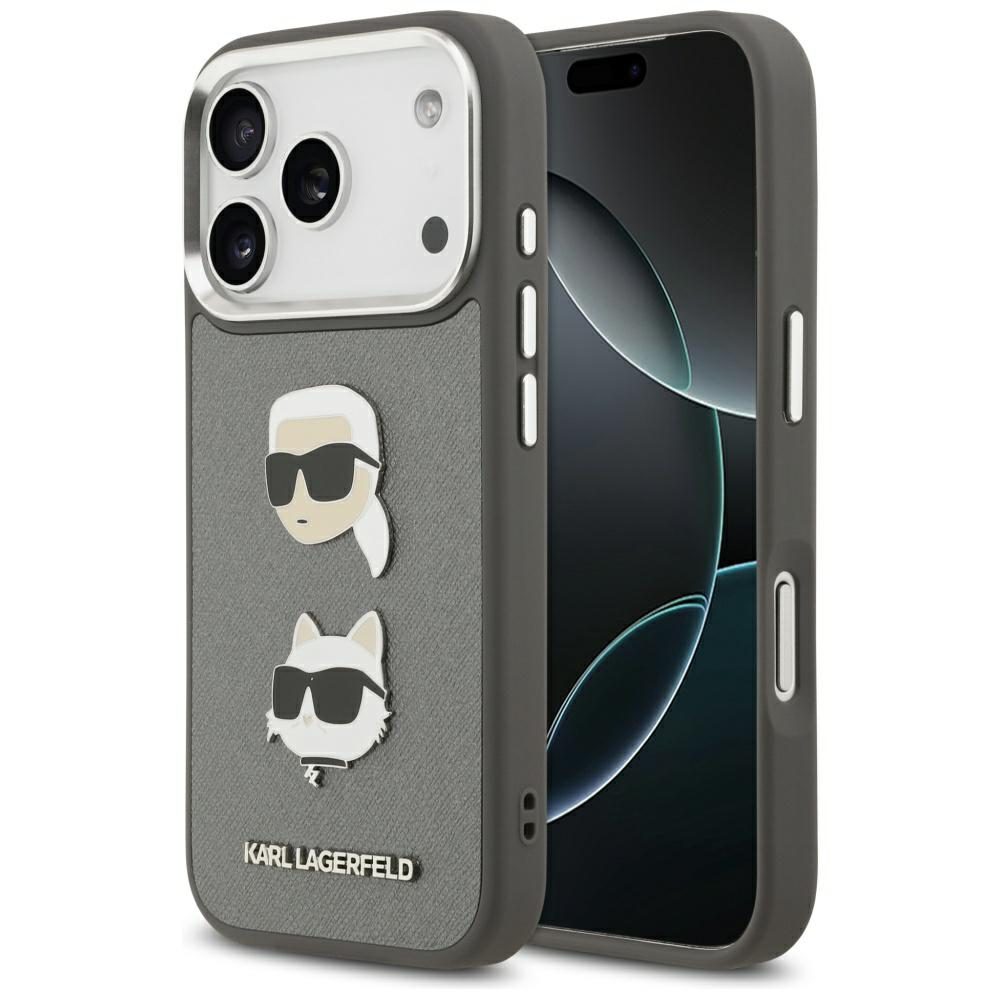 474873_oryg Karl Lagerfeld FW Grained Karl & Choupette Heads Pins & Logo case for iPhone 17 Pro grey