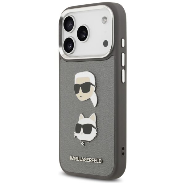 474874_oryg Karl Lagerfeld FW Grained Karl & Choupette Heads Pins & Logo case for iPhone 17 Pro grey