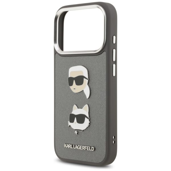 474878_oryg Karl Lagerfeld FW Grained Karl & Choupette Heads Pins & Logo case for iPhone 17 Pro grey