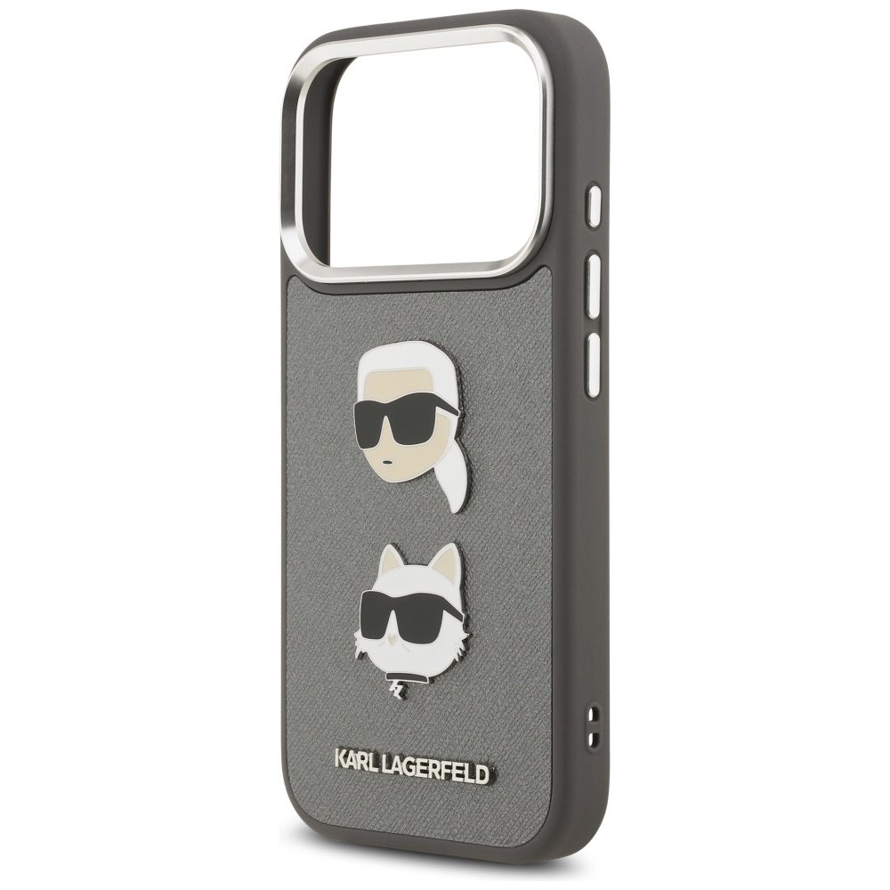 474878_oryg Karl Lagerfeld FW Grained Karl & Choupette Heads Pins & Logo case for iPhone 17 Pro grey