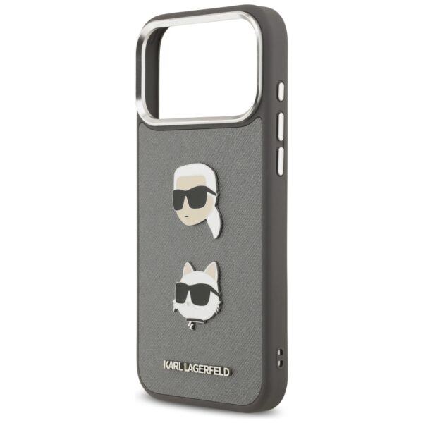 Karl Lagerfeld FW Grained Karl & Choupette Heads Pins & Logo case for iPhone 17 Pro Max grey