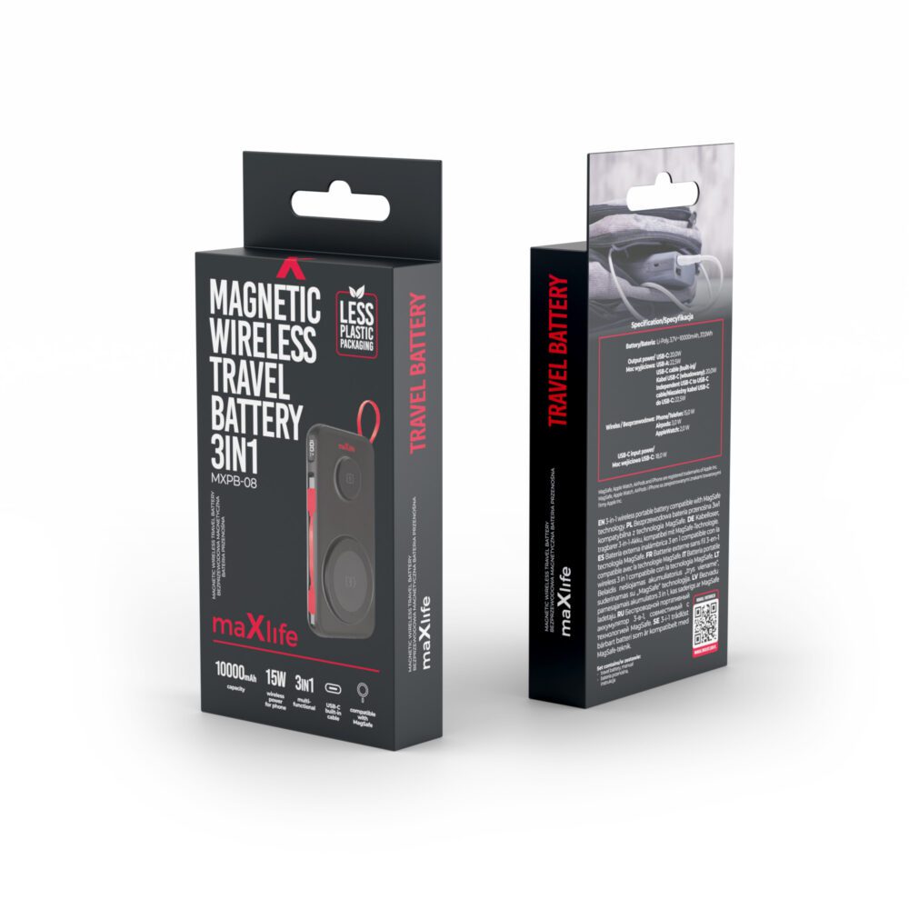 477605_oryg Maxlife wireless power bank MXPB-08 10000 mAh magnetic 3in1 black