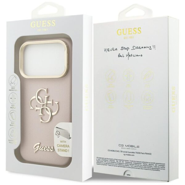 Guess Grained Big 4G & Stand Camera case for iPhone 17 Pro pink