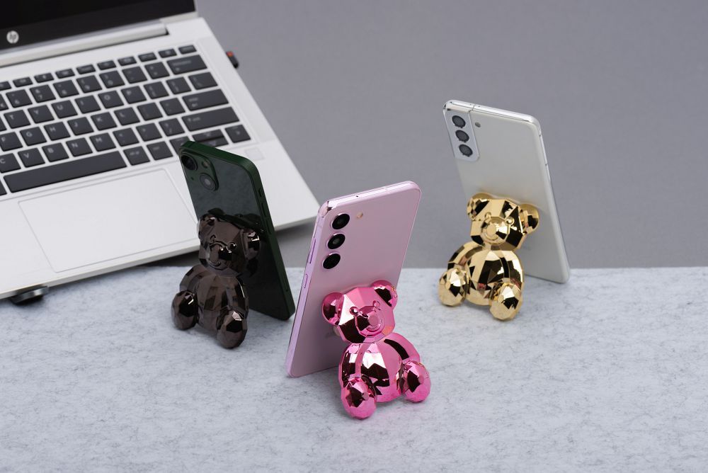 Phone stand BEAR - stick-on - pink