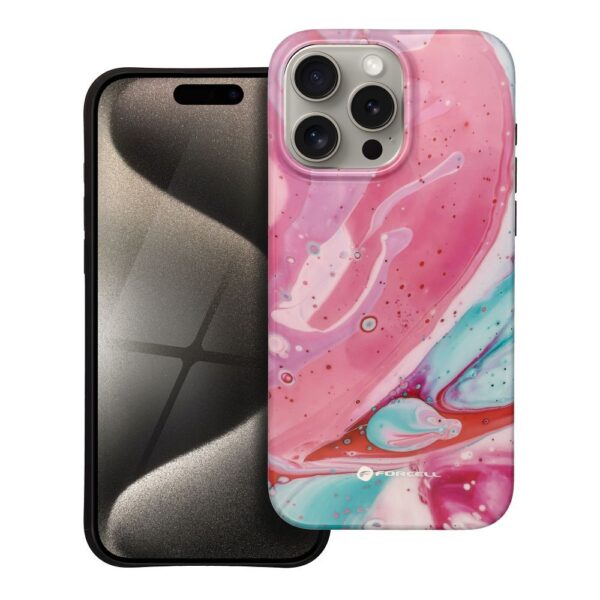 FORCELL F-PROTECT Mirage, Military Drop-Tested case compatible with MagSafe for IPHONE 15 PRO MAX pink marble