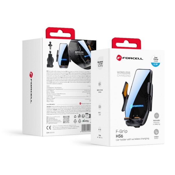 4f3416b2b40bb9d3df0e47dae2a766f9 Forcell F-GRIP HS6 car holder with wireless charger with glass and air vent mount black