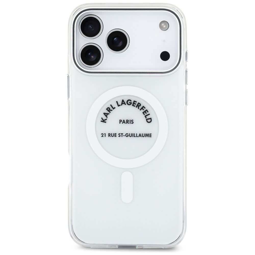 536f89d7d58ee46c0c9da1256182ca9a KARL LAGERFELD case for IPHONE 17 Pro Max compatible with MagSafe KLHMP17XHKRSGPT (IML Karl RSG Logo) transparent