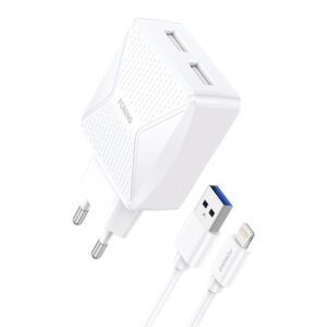 54431_1 Φορτιστής GaN Foneng EU50, 35W 2x USB-C σε Type-C σε Lightning (λευκό)
