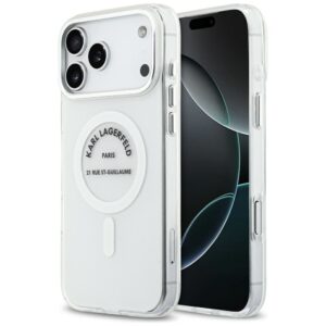 KARL LAGERFELD case for IPHONE 17 Pro Max compatible with MagSafe KLHMP17XHKRSGPT (IML Karl RSG Logo) transparent
