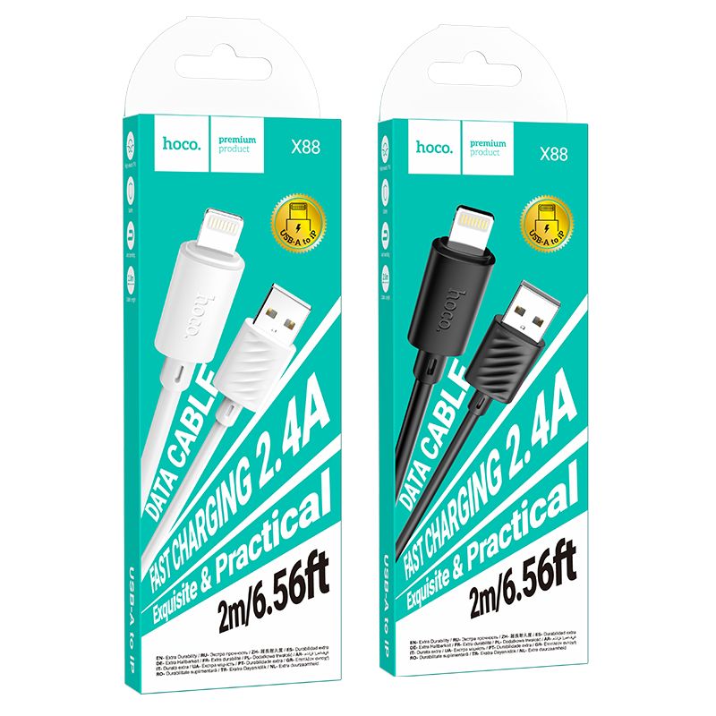 Cable USB A to Lightning Hoco 2,4A 2 m X88 white