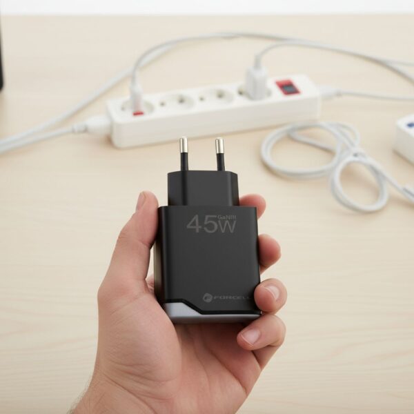 FORCELL F-ENERGY GaN III B245202(1A1C) Ultra Slim travel charger 1 x Typ C + 1 x USB A PD QC4.0 3A 45W black
