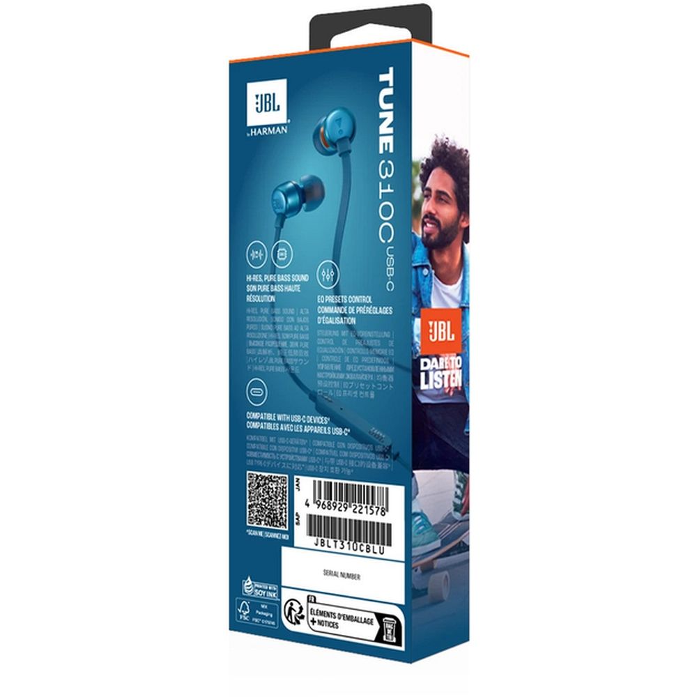 Wire earphones USB C JBL Tune 310C blue