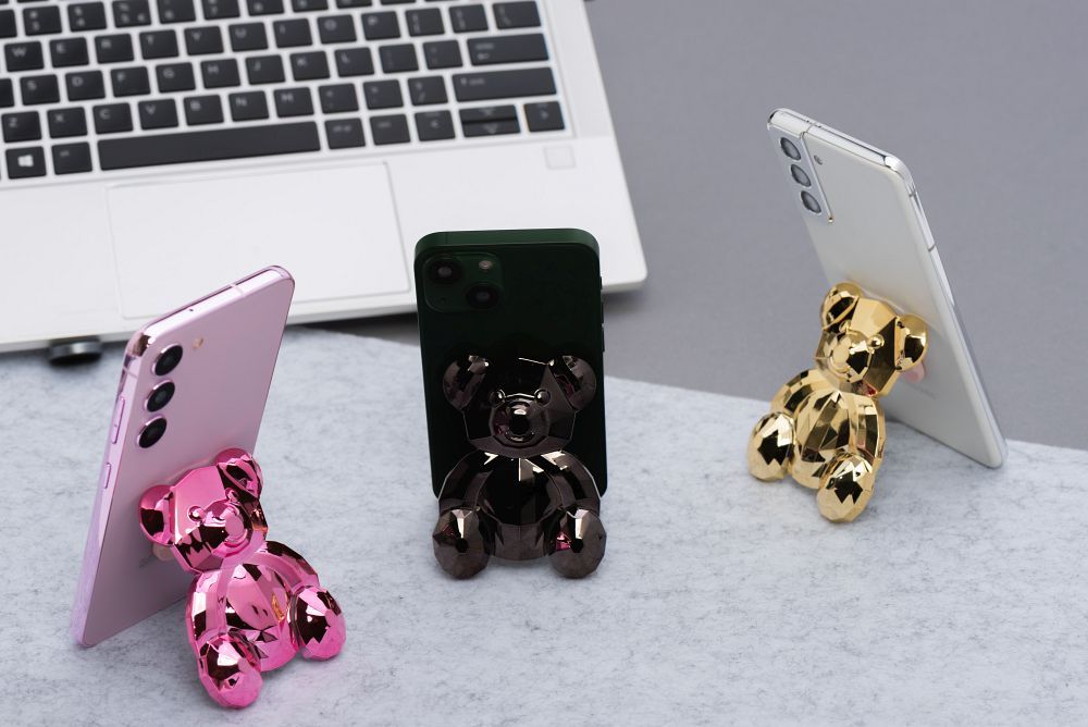 Phone stand BEAR - stick-on - black