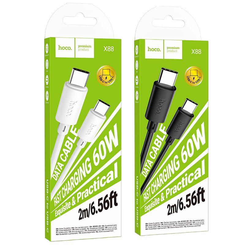 Cable USB C to USB C Hoco 3A 60W 2 m X88 white