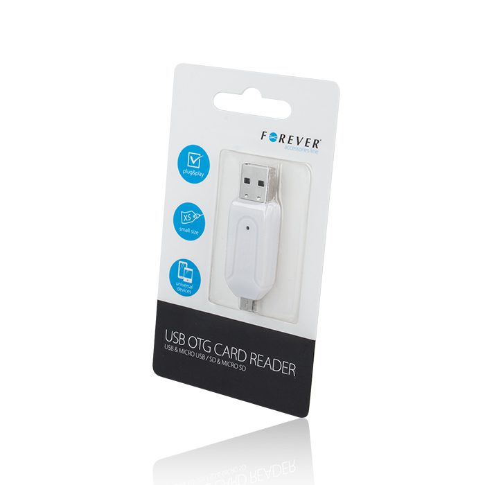 64440_oryg Forever microSD / SD card reader USB + microUSB white OTG