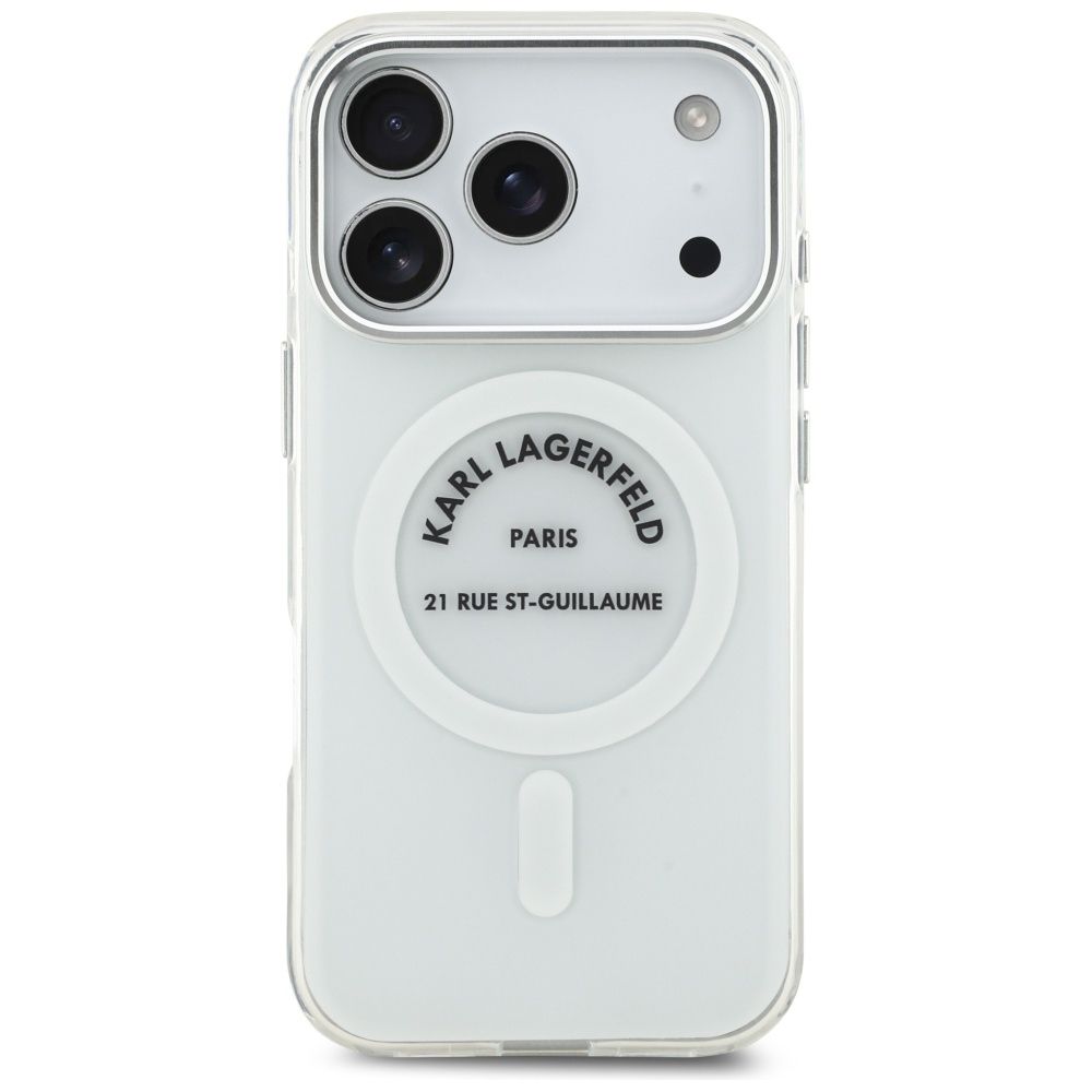 65e62f125f6cfb85fd5b83a0e05b3ca9 KARL LAGERFELD case for IPHONE 17 Pro compatible with MagSafe KLHMP17LHKRSGPT (IML Karl RSG Logo) transparent