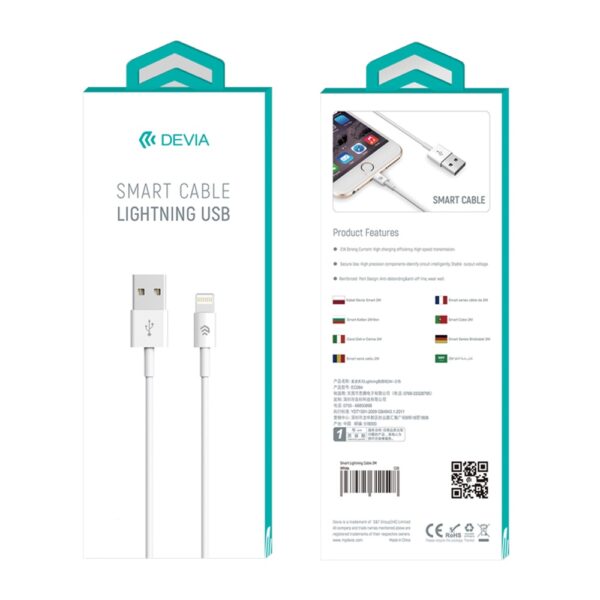 Devia cable Smart EC080 USB - Lightning 1,0 m 2,1A white
