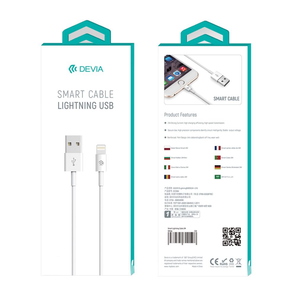 Devia cable Smart EC080 USB - Lightning 1,0 m 2,1A white