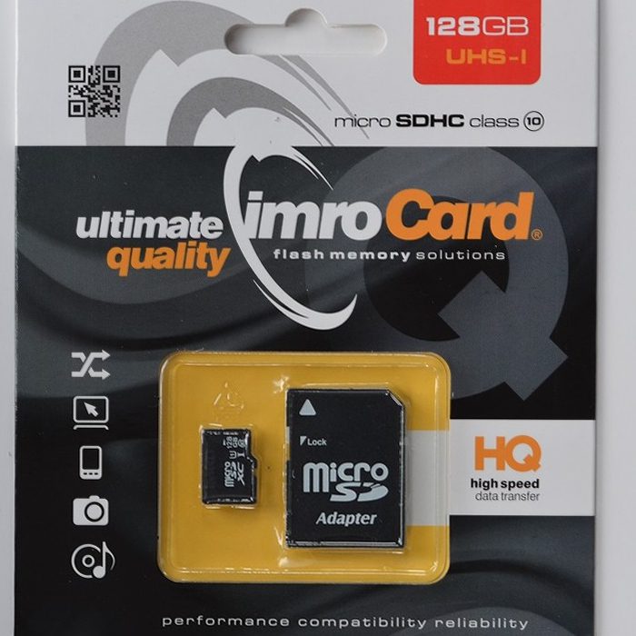 67777_oryg Imro memory card 128GB microSDHC cl. 10 UHS-I + adapter
