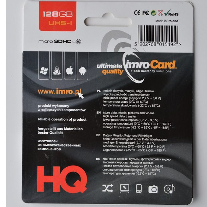 67778_oryg Imro memory card 128GB microSDHC cl. 10 UHS-I + adapter