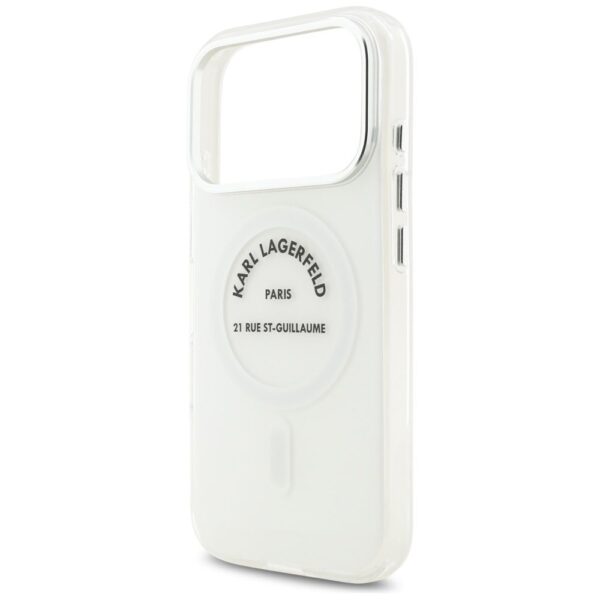 KARL LAGERFELD case for IPHONE 17 Pro compatible with MagSafe KLHMP17LHKRSGPT (IML Karl RSG Logo) transparent