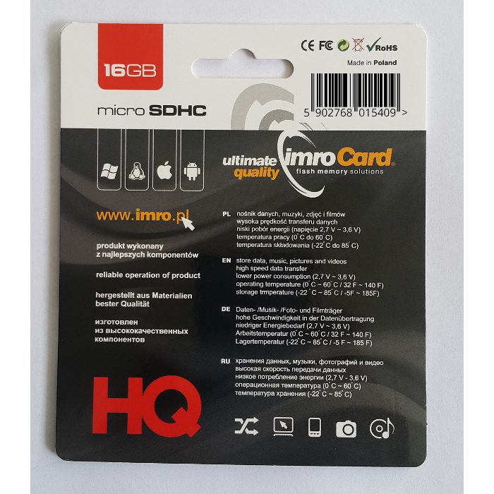 72522_oryg Imro memory card 16GB microSDHC cl. 6