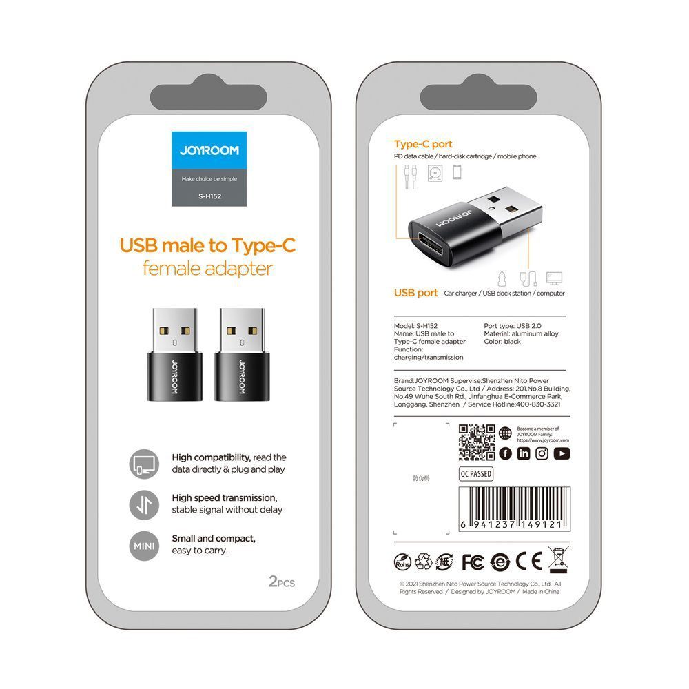 73286_7 Joyroom adapter from USB Type C (female) to USB (male) 2 pcs. black (S-H152 Black)eng