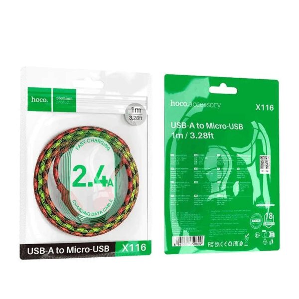 Cable USB A to Micro USB Hoco 2,4A 1 m gradient red