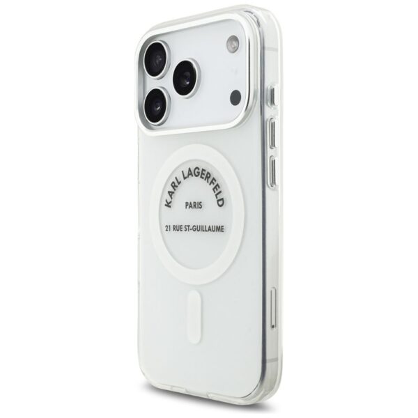 KARL LAGERFELD case for IPHONE 17 Pro compatible with MagSafe KLHMP17LHKRSGPT (IML Karl RSG Logo) transparent