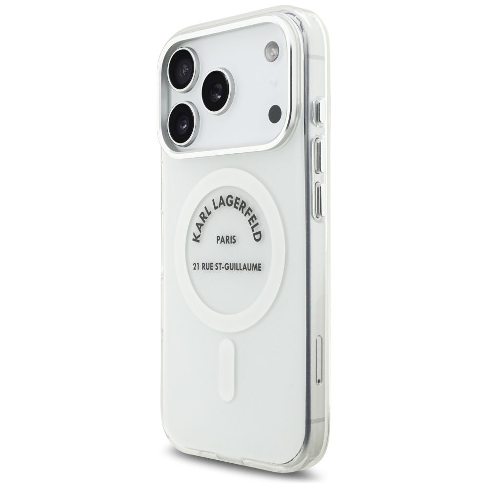 8248231f5dce115f8554bc3a8d6ce006 KARL LAGERFELD case for IPHONE 17 Pro compatible with MagSafe KLHMP17LHKRSGPT (IML Karl RSG Logo) transparent