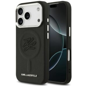 KARL LAGERFELD case for IPHONE 17 Pro compatible with MagSafe KLHMP17LPGFKLRDK (PU W/ Initial & Metal Logo) black