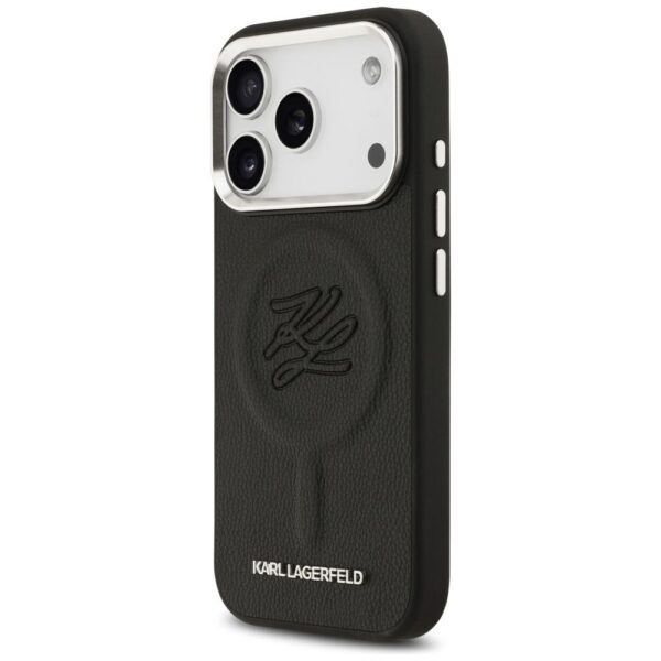 KARL LAGERFELD case for IPHONE 17 Pro Max compatible with MagSafe KLHMP17XPGFKLRDK (PU W/ Initial & Metal Logo) black