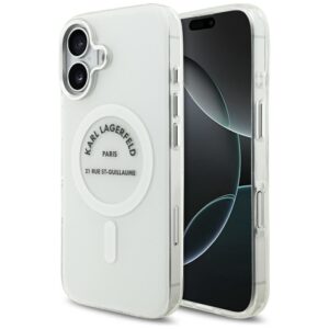 KARL LAGERFELD case for IPHONE 17 compatible with MagSafe KLHMP17SHKRSGPT (IML Karl RSG Logo) transparent