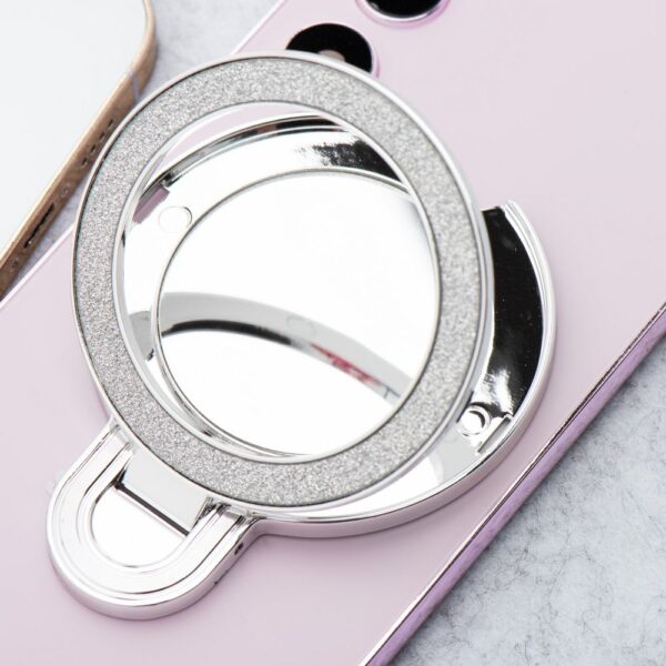 Phone stand CIRCLE MIRROR - stick-on - silver