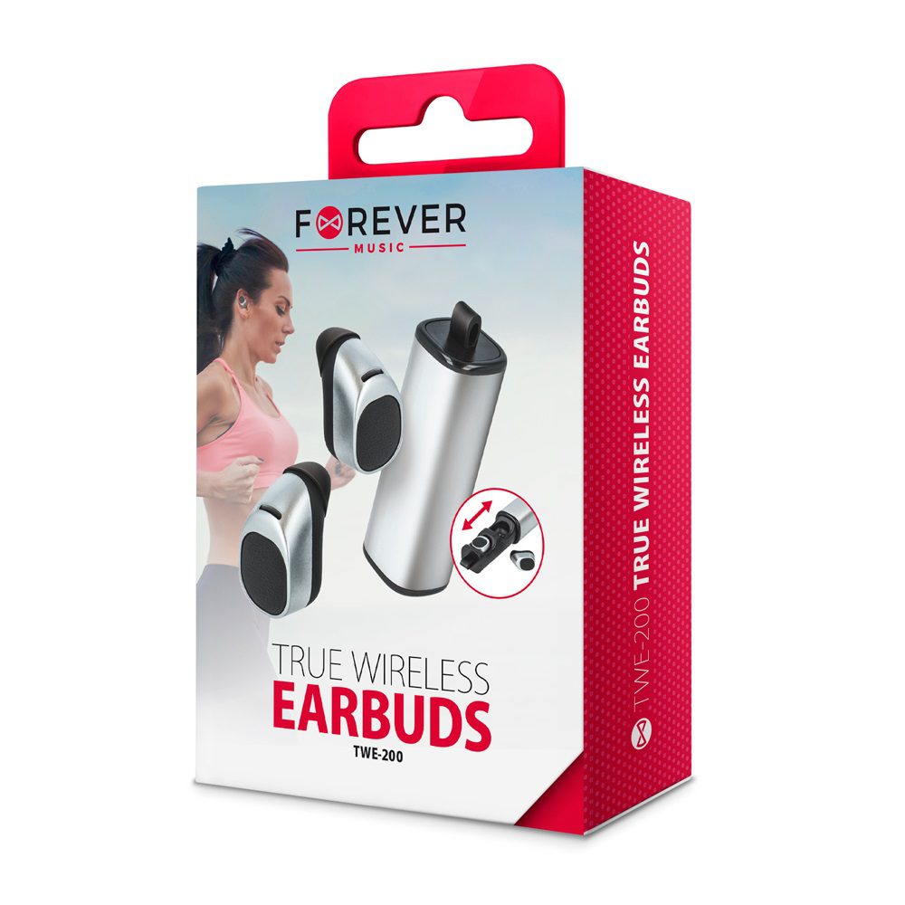 Forever bluetooth headset TWE-200 with charging case silver
