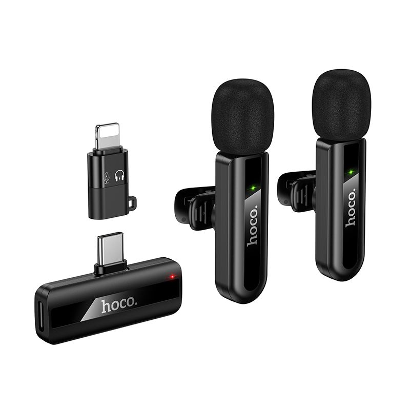 96f0e63fd712c48d2e12baca4fa5efa8 Wireless double microphone Lightning / USB C Hoco L20A black