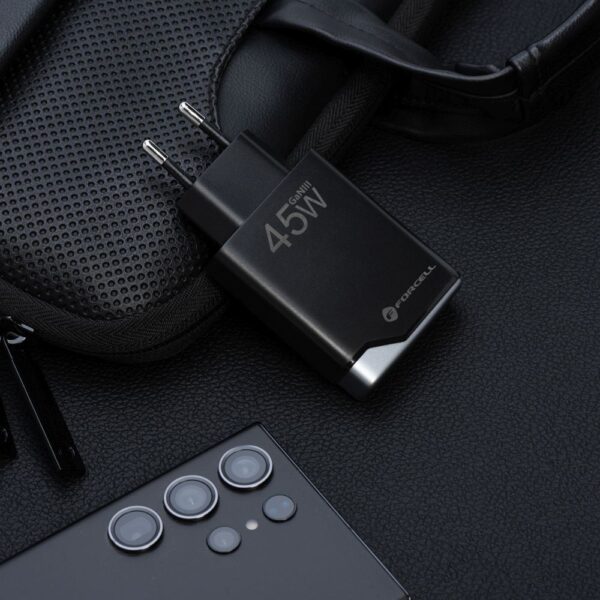 FORCELL F-ENERGY GaN III B245201(2C) Ultra Slim travel charger 2 x Type C + USB A PD QC4.0 3A 45W black