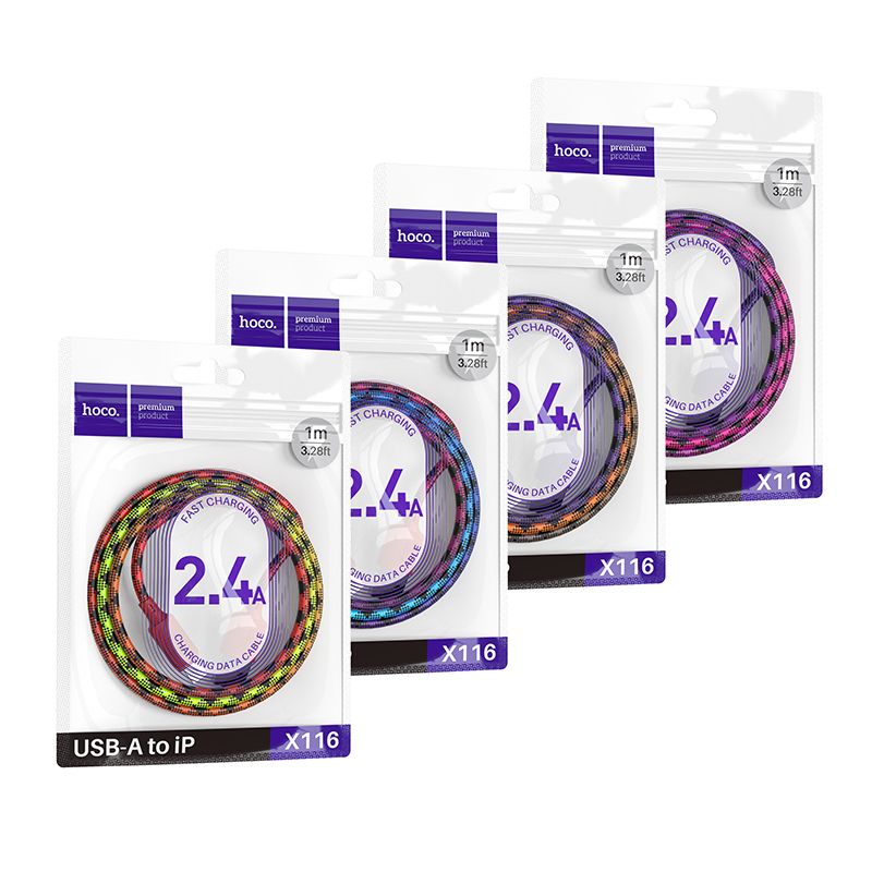 Cable USB A to Lightning Hoco 2,4A 1 m X116 gradient purple