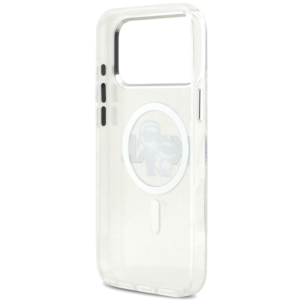 b1a0901f2d222cd02e3761cfda7cf25d KARL LAGERFELD case for IPHONE 17 Pro Max compatible with MagSafe KLHMP17XHGKCGKBT (IML Glitter K&C Sketch Logo) transparent
