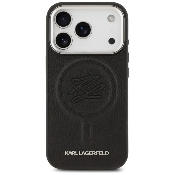KARL LAGERFELD case for IPHONE 17 Pro compatible with MagSafe KLHMP17LPGFKLRDK (PU W/ Initial & Metal Logo) black
